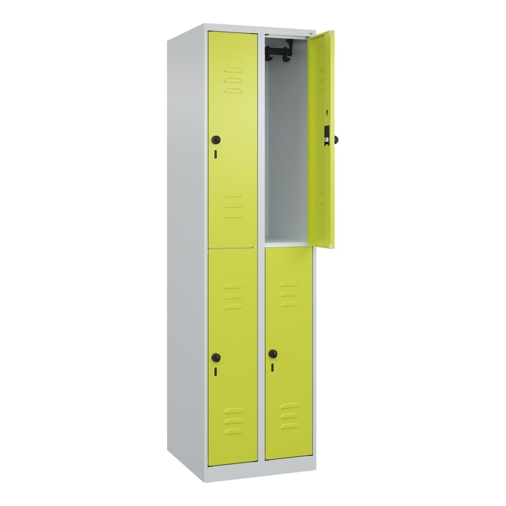 Illustration du produit: C+P Doppelstock-Spind Classic PLUS, 2 Abteile, HxBxT 1.850 x 500 x 500 mm, lichtgrau, clowngrün, für Vorhängeschloss, 4 Fächer