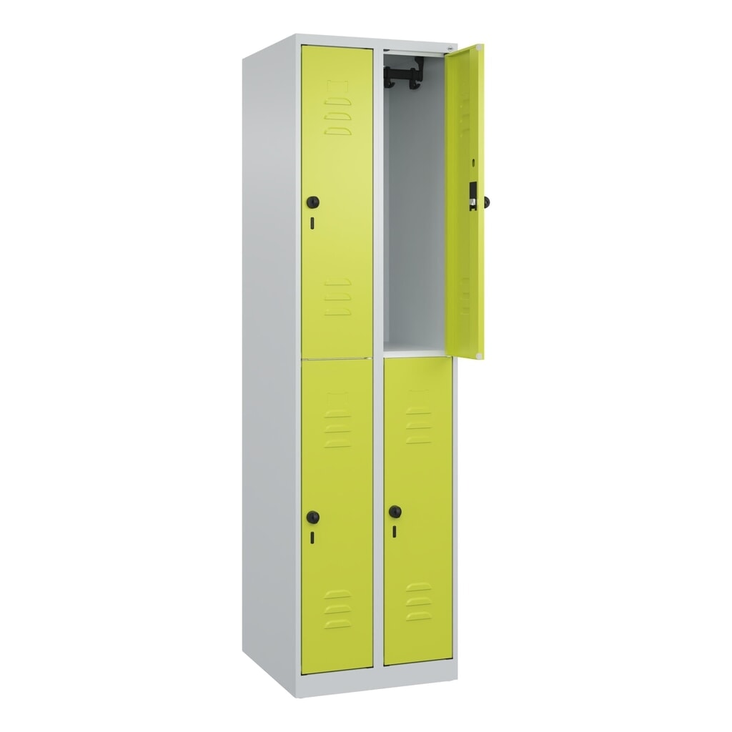 C+P Doppelstock-Spind Classic PLUS, 2 Abteile, HxBxT 1.850 x 500 x 500 mm, lichtgrau, clowngrün, für Vorhängeschloss, 4 Fächer N° de l'image du produit 1 : C+P Doppelstock-Spind Classic PLUS, 2 Abteile, HxBxT 1.850 x 500 x 500 mm, lichtgrau, clowngrün, für Vorhängeschloss, 4 Fächer