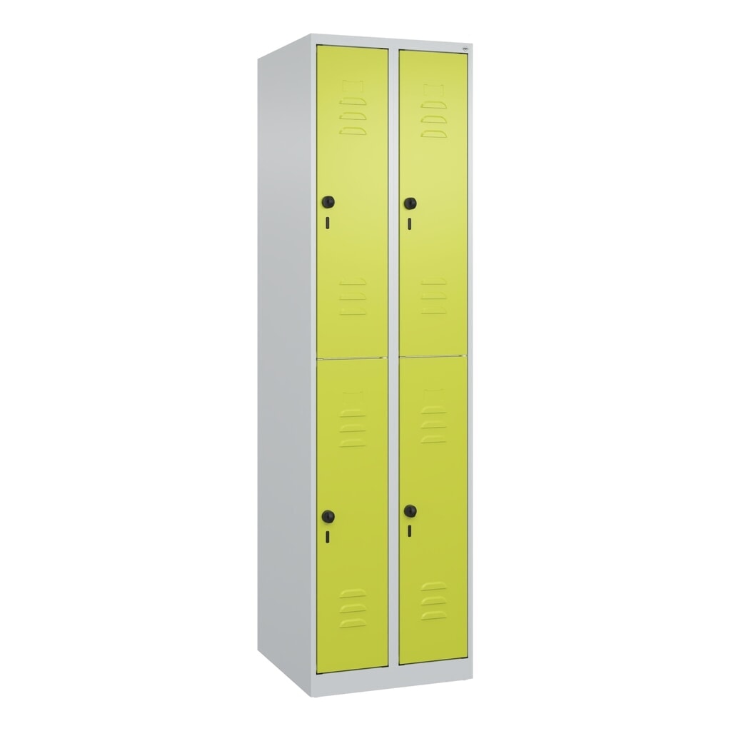 N° de l'image du produit 9 : C+P Doppelstock-Spind Classic PLUS, 2 Abteile, HxBxT 1.850 x 500 x 500 mm, lichtgrau, clowngrün, für Vorhängeschloss, 4 Fächer