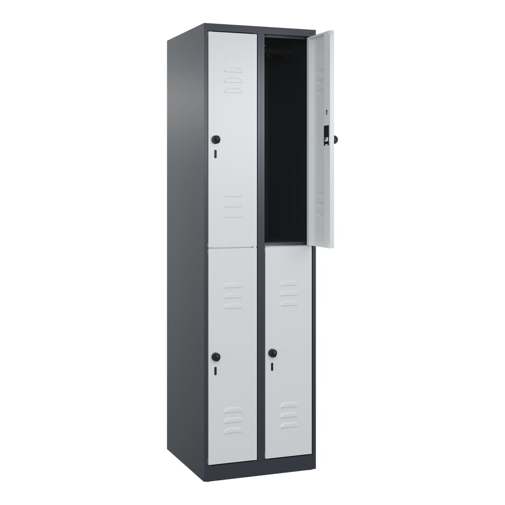 N° de l'image du produit 1 : C+P Doppelstock-Spind Classic PLUS, 2 Abteile, HxBxT 1.850 x 500 x 500 mm, anthrazitgrau, lichtgrau, für Vorhängeschloss, 4 Fächer