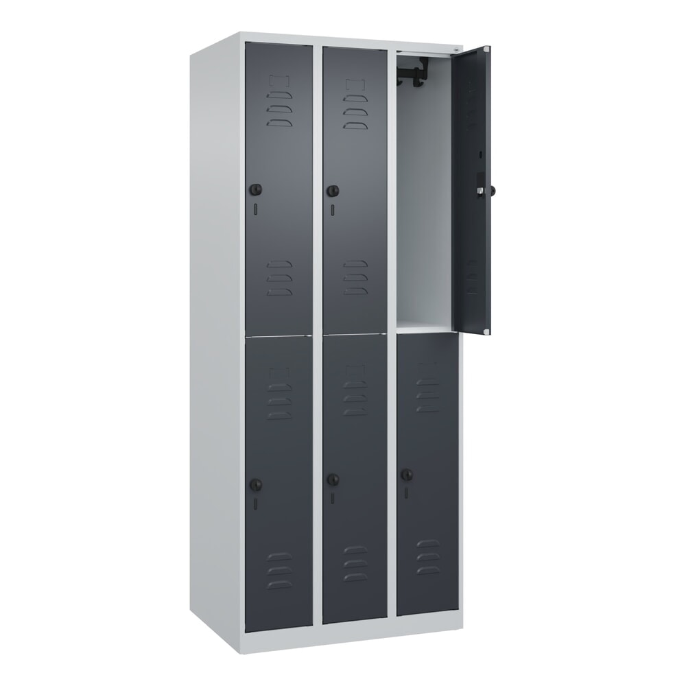 Illustration du produit: C+P Doppelstock-Spind Classic PLUS, 3 Abteile, HxBxT 1.850 x 750 x 500 mm, lichtgrau, anthrazitgrau, für Vorhängeschloss, 6 Fächer