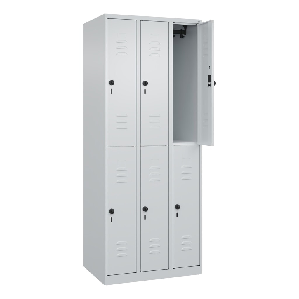 N° de l'image du produit 1 : C+P Doppelstock-Spind Classic PLUS, 3 Abteile, HxBxT 1.850 x 750 x 500 mm, lichtgrau, lichtgrau, für Vorhängeschloss, 6 Fächer