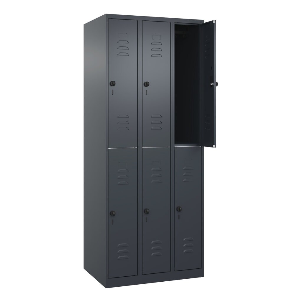 N° de l'image du produit 1 : C+P Doppelstock-Spind Classic PLUS, 3 Abteile, HxBxT 1.850 x 750 x 500 mm, anthrazitgrau, anthrazitgrau, für Vorhängeschloss, 6 Fächer