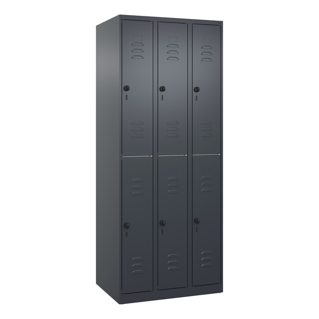 N° de l'image du produit 9 : C+P Doppelstock-Spind Classic PLUS, 3 Abteile, HxBxT 1.850 x 750 x 500 mm, anthrazitgrau, anthrazitgrau, für Vorhängeschloss, 6 Fächer