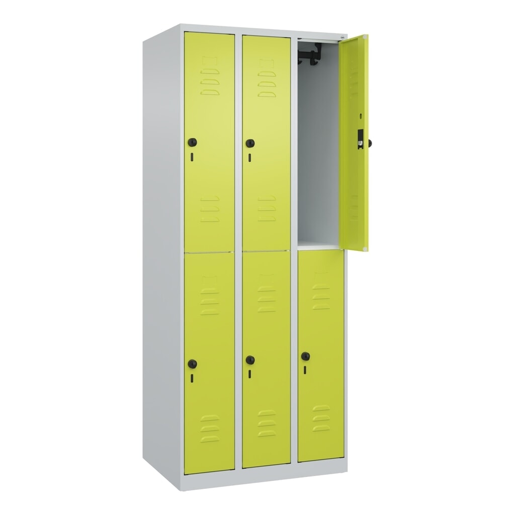 C+P Doppelstock-Spind Classic PLUS, 3 Abteile, HxBxT 1.850 x 750 x 500 mm, lichtgrau, clowngrün, für Vorhängeschloss, 6 Fächer N° de l'image du produit 1 : C+P Doppelstock-Spind Classic PLUS, 3 Abteile, HxBxT 1.850 x 750 x 500 mm, lichtgrau, clowngrün, für Vorhängeschloss, 6 Fächer