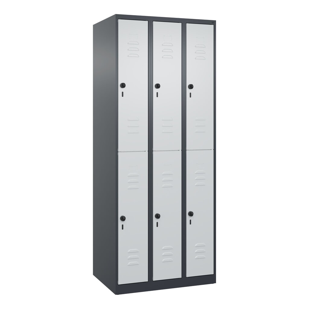N° de l'image du produit 9 : C+P Doppelstock-Spind Classic PLUS, 3 Abteile, HxBxT 1.850 x 750 x 500 mm, anthrazitgrau, lichtgrau, für Vorhängeschloss, 6 Fächer