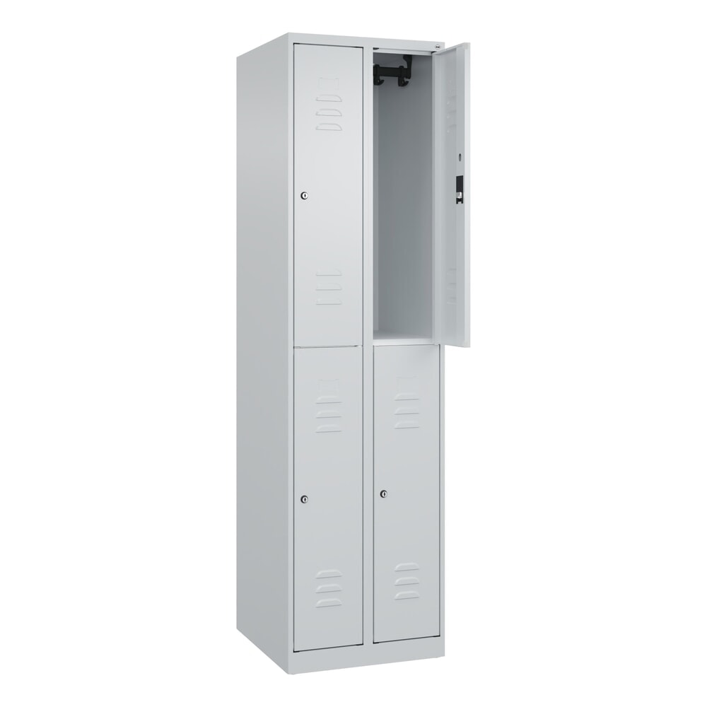 Illustration du produit: C+P Doppelstock-Spind Classic PLUS, 2 Abteile, HxBxT 1.850 x 500 x 500 mm, lichtgrau, lichtgrau, Zylinderschloss, 4 Fächer