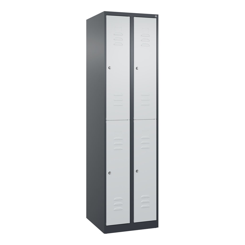 N° de l'image du produit 9 : C+P Doppelstock-Spind Classic PLUS, 2 Abteile, HxBxT 1.850 x 500 x 500 mm, anthrazitgrau, lichtgrau, Zylinderschloss, 4 Fächer