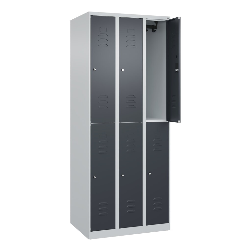 C+P Doppelstock-Spind Classic PLUS, 3 Abteile, HxBxT 1.850 x 750 x 500 mm, lichtgrau, anthrazitgrau, Zylinderschloss, 6 Fächer N° de l'image du produit 1 : C+P Doppelstock-Spind Classic PLUS, 3 Abteile, HxBxT 1.850 x 750 x 500 mm, lichtgrau, anthrazitgrau, Zylinderschloss, 6 Fächer