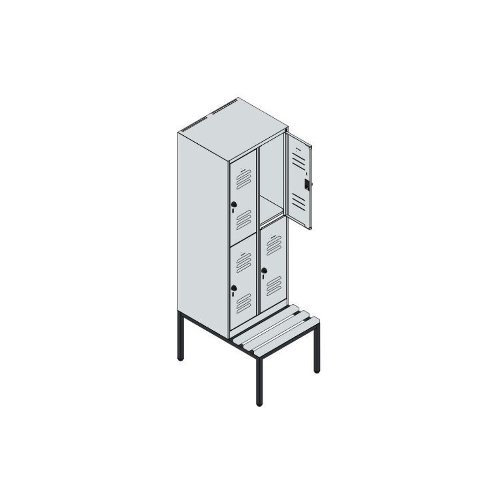 N° de l'image du produit 8 : C+P Doppelstock-Spind Classic PLUS, 2 Abteile, HxBxT 1.950 x 600 x 815 mm, Zylinderschloss, untergebaute Bank aus Buche, lichtgrau, lichtblau