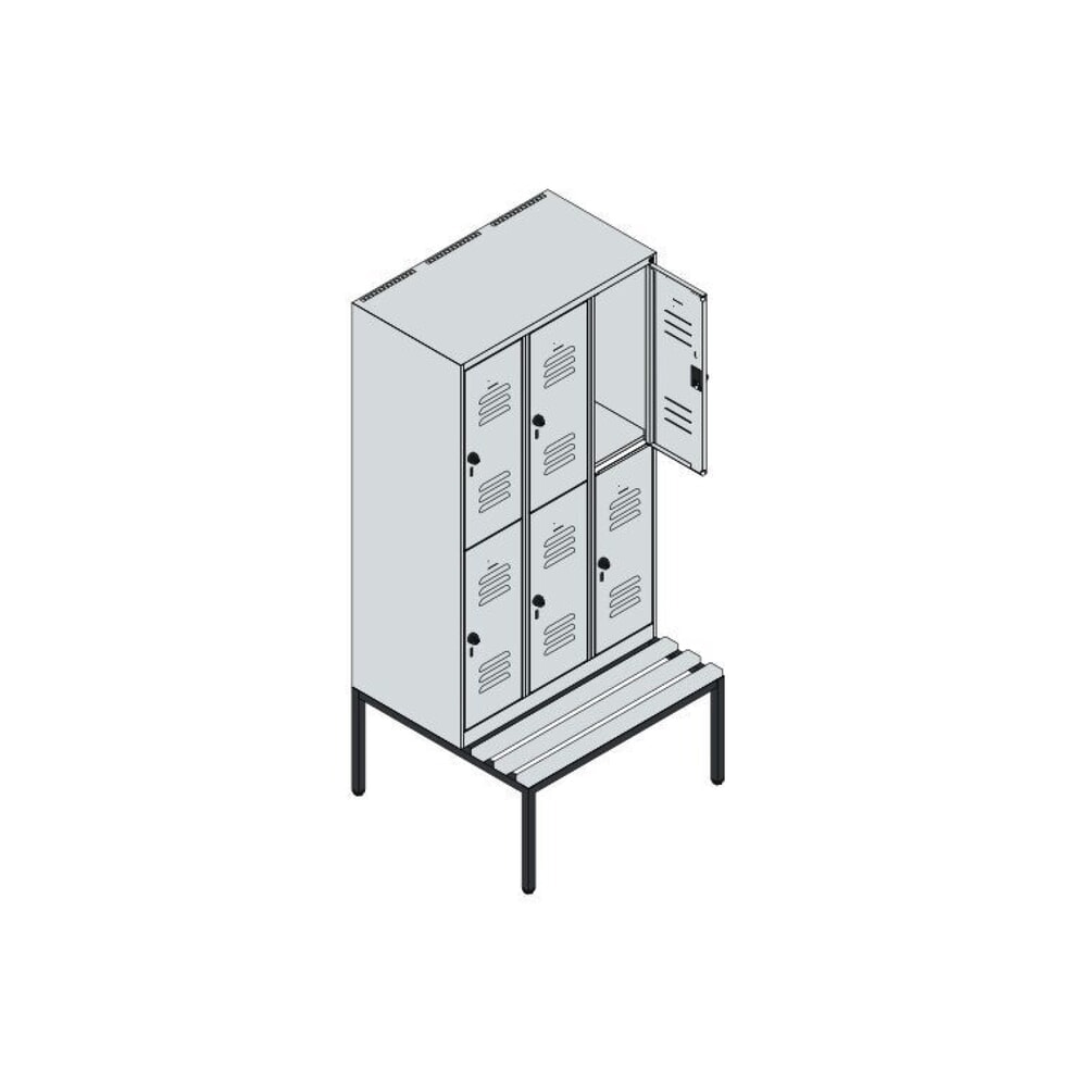 N° de l'image du produit 8 : C+P Doppelstock-Spind Classic PLUS, 3 Abteile, HxBxT 1.950 x 900 x 815 mm, Zylinderschloss, untergebaute Bank aus Buche, lichtgrau, enzianblau