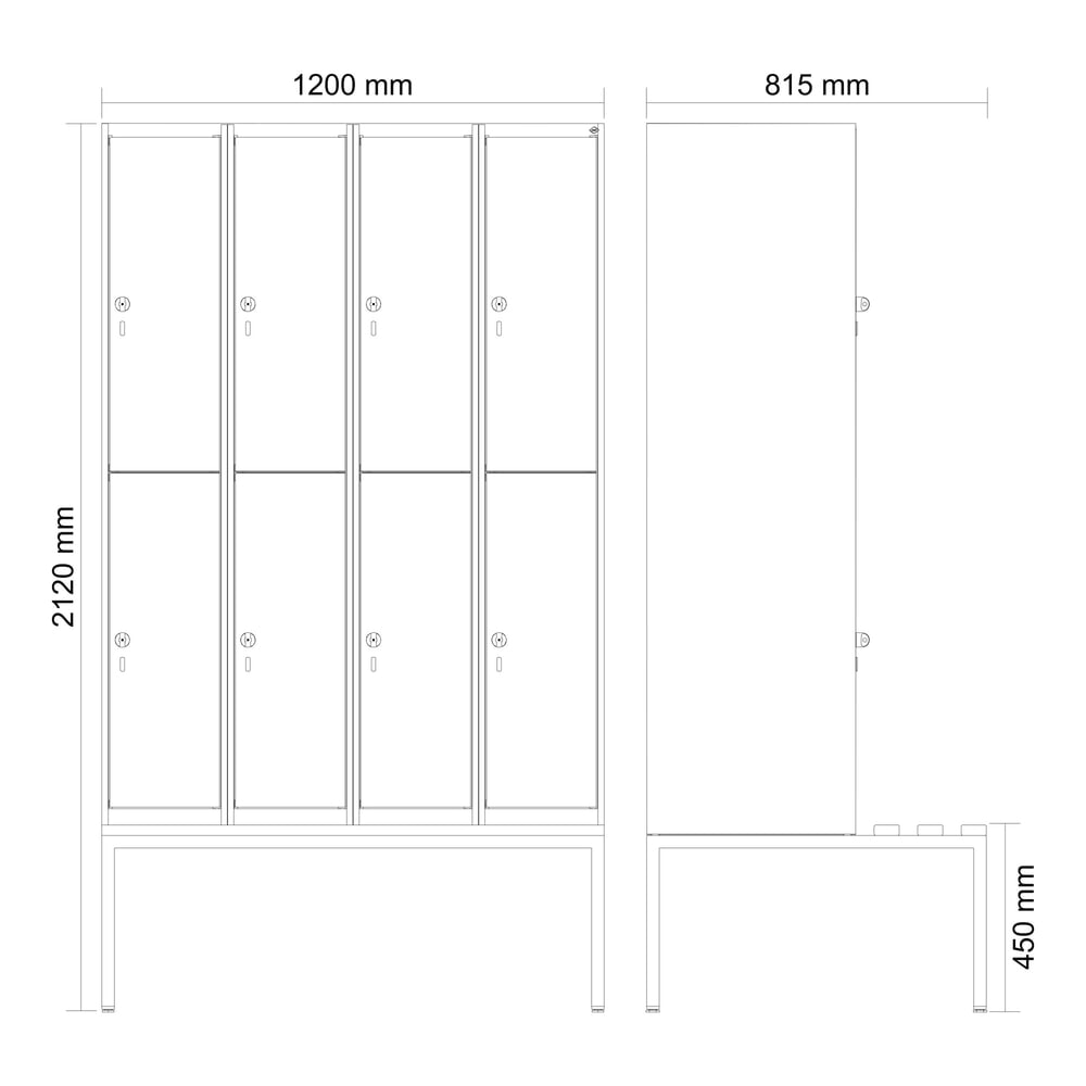 N° de l'image du produit 8 : C+P Doppelstock-Spind Classic PLUS, 4 Abteile, HxBxT 2.120 x 1.200 x 815 mm, Zylinderschloss, untergebaute Bank aus Buche, lichtgrau, enzianblau