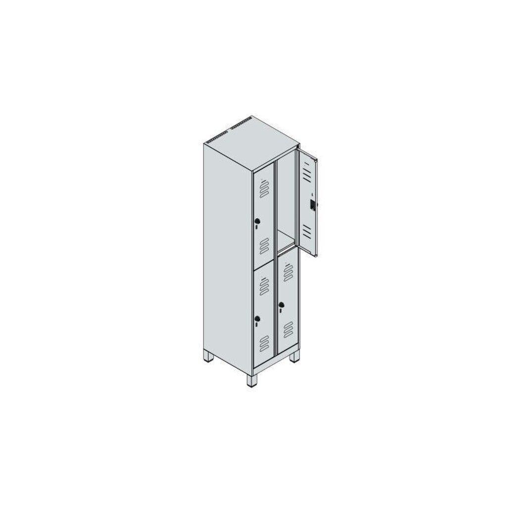 N° de l'image du produit 8 : C+P Doppelstock-Spind Classic PLUS, Füße, 2 Abteile, HxBxT 1.950 x 500 x 500 mm, lichtgrau, clowngrün, 4 Fächer, für Vorhängeschloss