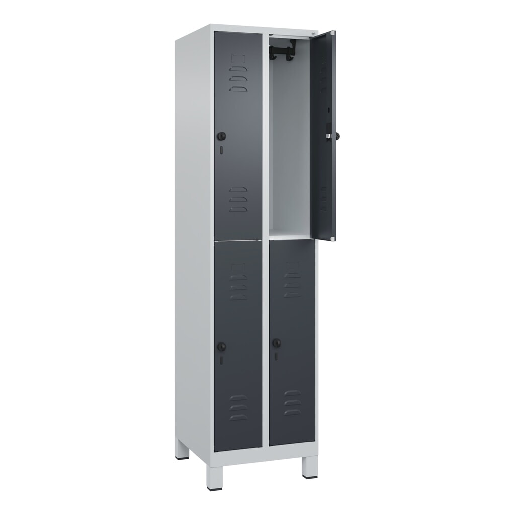 N° de l'image du produit 1 : C+P Doppelstock-Spind Classic PLUS, Füße, 2 Abteile, HxBxT 1.950 x 500 x 500 mm, lichtgrau, anthrazitgrau, 4 Fächer, für Vorhängeschloss