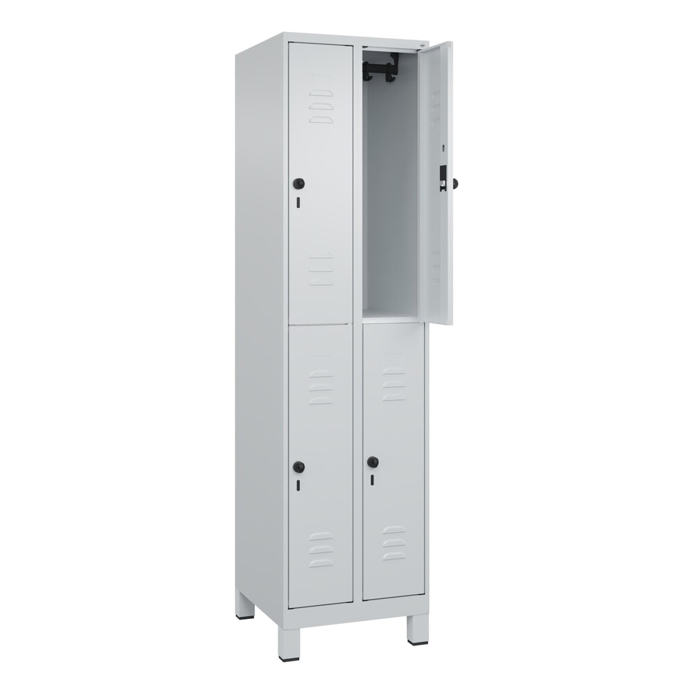 Illustration du produit: C+P Doppelstock-Spind Classic PLUS, Füße, 2 Abteile, HxBxT 1.950 x 500 x 500 mm, lichtgrau, lichtgrau, 4 Fächer, für Vorhängeschloss