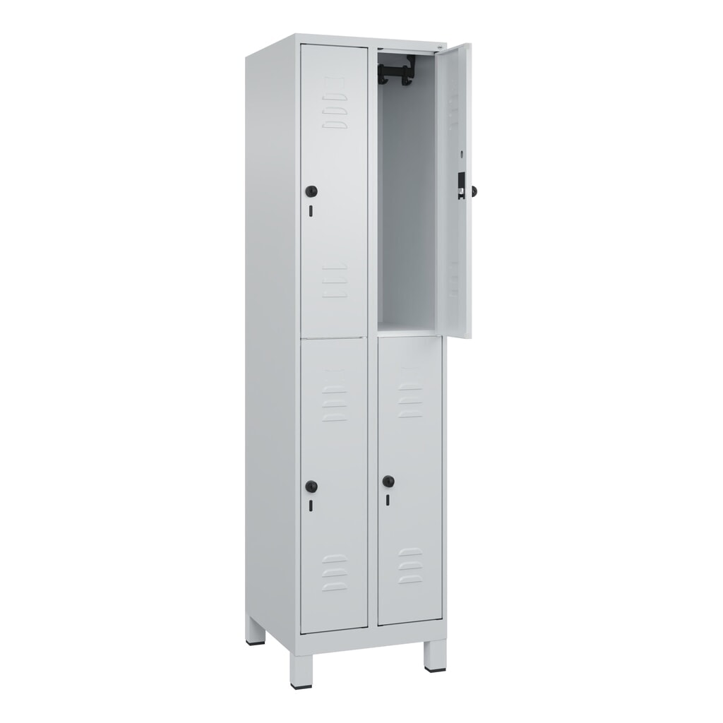 N° de l'image du produit 1 : C+P Doppelstock-Spind Classic PLUS, Füße, 2 Abteile, HxBxT 1.950 x 500 x 500 mm, lichtgrau, lichtgrau, 4 Fächer, für Vorhängeschloss