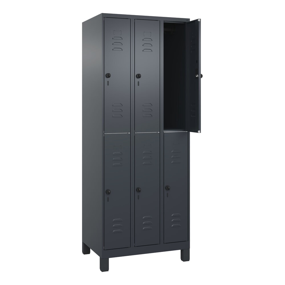 Illustration du produit: C+P Doppelstock-Spind Classic PLUS, Füße, 3 Abteile, HxBxT 1.950 x 750 x 500 mm, anthrazitgrau, anthrazitgrau, 6 Fächer, für Vorhängeschloss