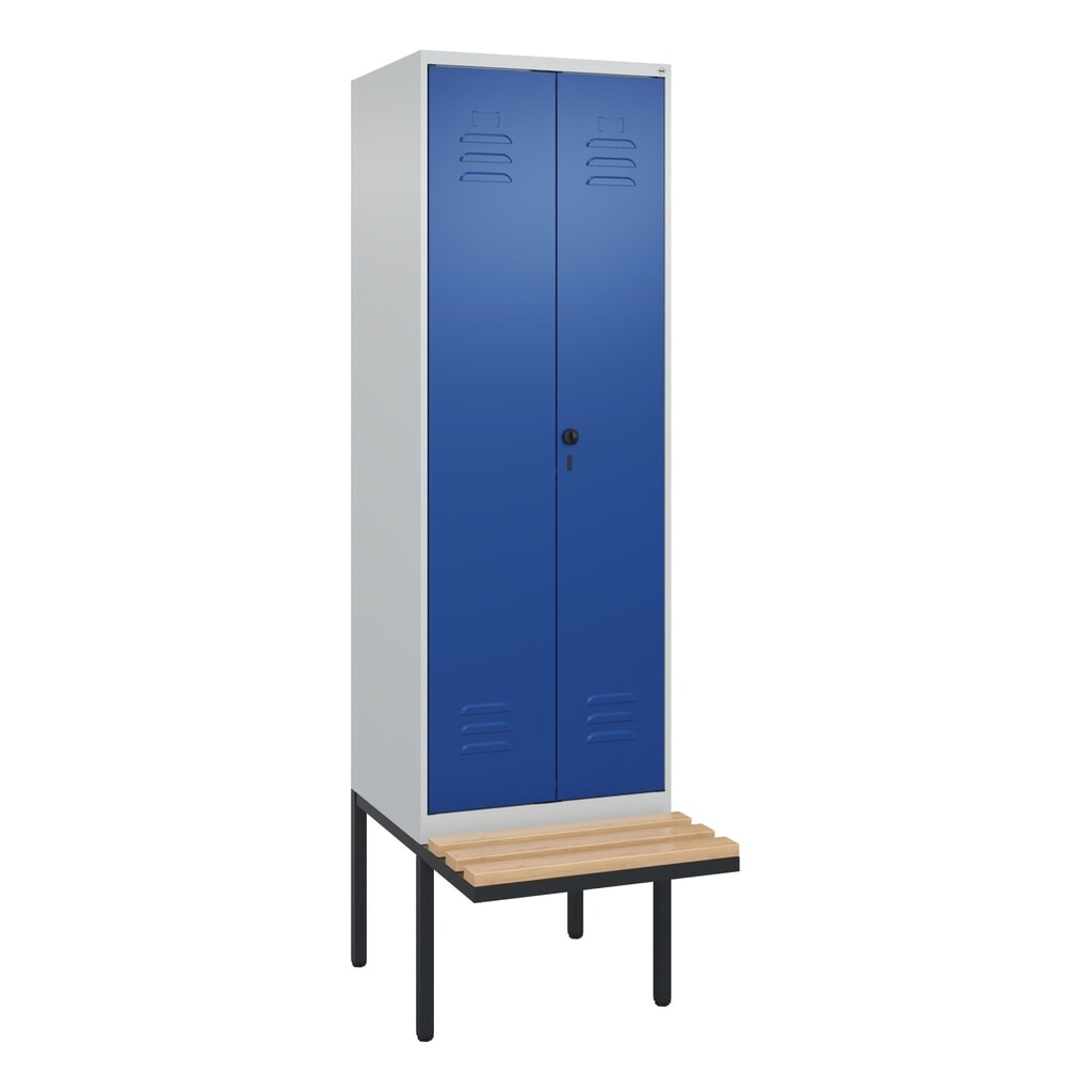 C+P PSA Doppel-Spind Classic PLUS, 2 Abteile, HxBxT 2.120 x 600 x 815 mm, für Vorhängeschloss, auskragende Bank aus Buche, lichtgrau, enzianblau N° de l'image du produit 8 : C+P PSA Doppel-Spind Classic PLUS, 2 Abteile, HxBxT 2.120 x 600 x 815 mm, für Vorhängeschloss, auskragende Bank aus Buche, lichtgrau, enzianblau