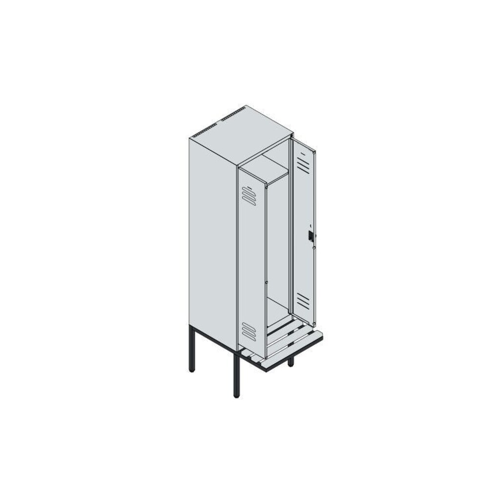 N° de l'image du produit 9 : C+P PSA Doppel-Spind Classic PLUS, 2 Abteile, HxBxT 2.120 x 600 x 815 mm, für Vorhängeschloss, auskragende Bank aus Buche, lichtgrau, enzianblau