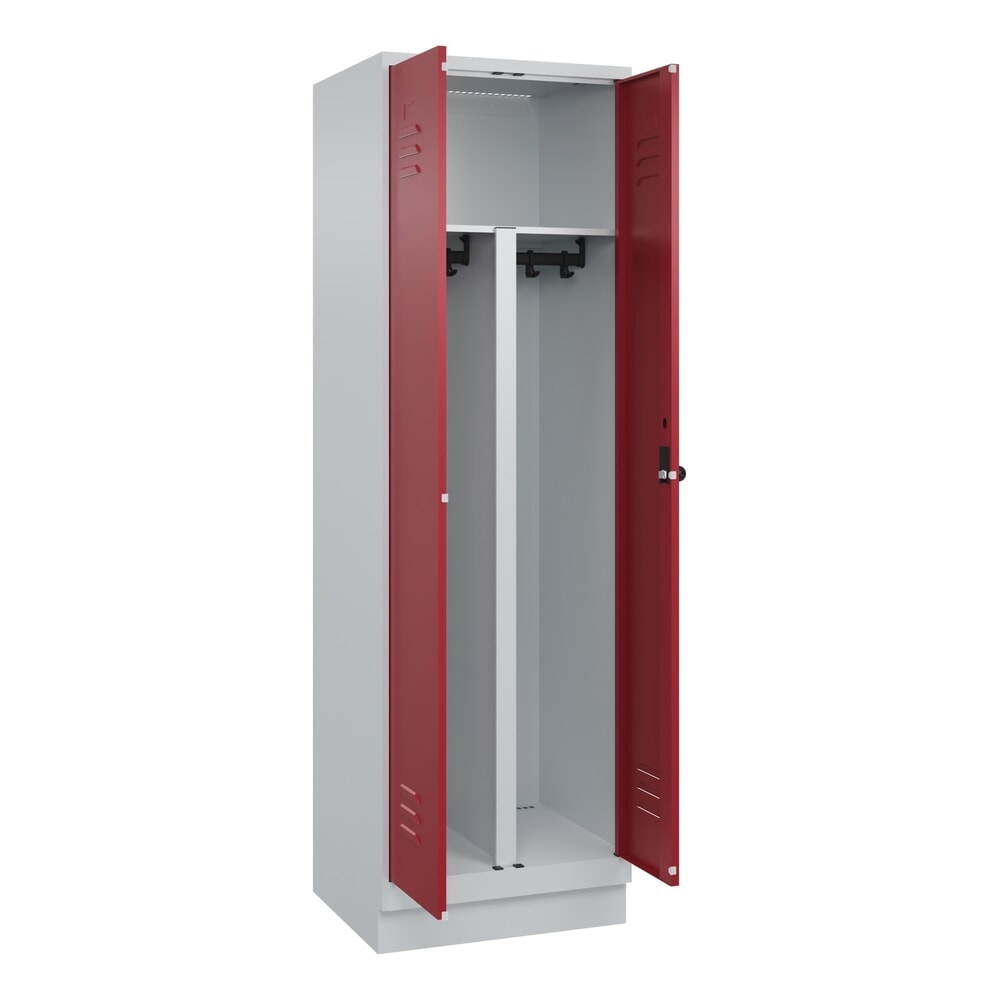 N° de l'image du produit 1 : C+P PSA Doppel-Spind Classic PLUS, Sockel, 2 Abteile, HxBxT 1.950 x 600 x 500 mm, lichtgrau, rubinrot, für Vorhängeschloss