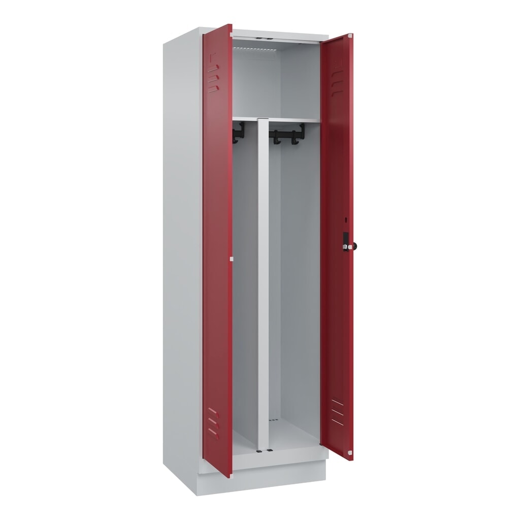 Illustration du produit: C+P PSA Doppel-Spind Classic PLUS, Sockel, 2 Abteile, HxBxT 1.950 x 600 x 500 mm, lichtgrau, rubinrot, für Vorhängeschloss