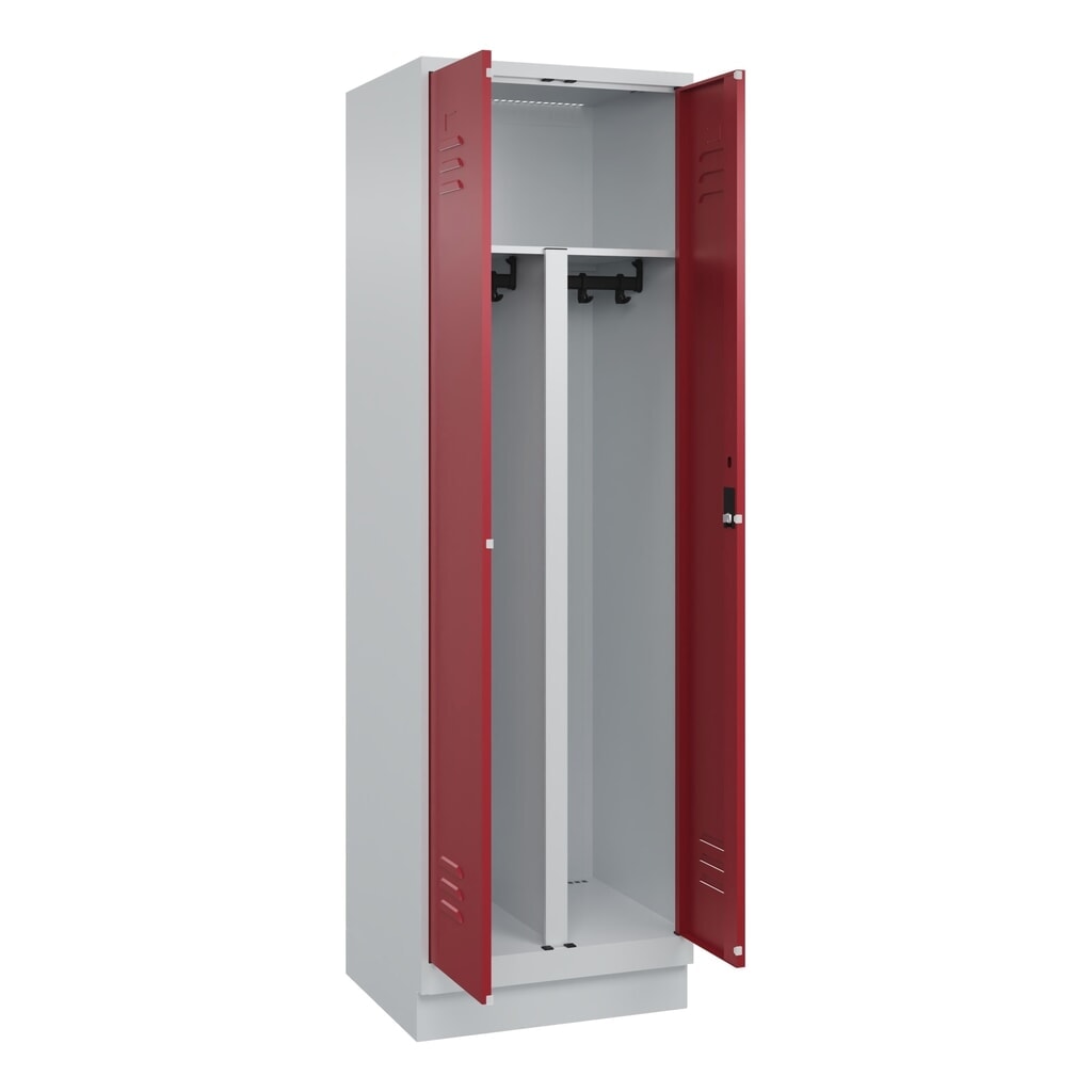 C+P PSA Doppel-Spind Classic PLUS, Sockel, 2 Abteile, HxBxT 1.950 x 600 x 500 mm, lichtgrau, rubinrot, Zylinderschloss Illustration du produit: C+P PSA Doppel-Spind Classic PLUS, Sockel, 2 Abteile, HxBxT 1.950 x 600 x 500 mm, lichtgrau, rubinrot, Zylinderschloss