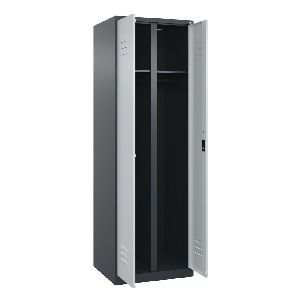 N° de l'image du produit 1 : C+P Schwarz-Weiß-Spind Classic PLUS, 2 Abteile, HxBxT 1.850 x 600 x 500 mm, anthrazitgrau, lichtgrau, Zylinderschloss
