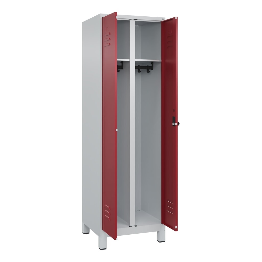 Illustration du produit: C+P Schwarz-Weiß-Spind Classic PLUS, Füße, 2 Abteile, HxBxT 1.950 x 600 x 500 mm, lichtgrau, rubinrot, für Vorhängeschloss