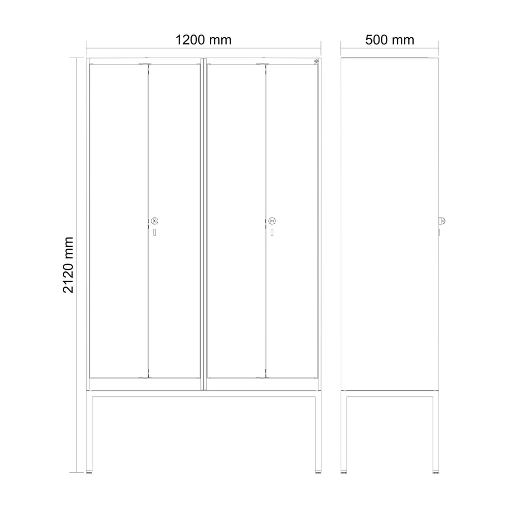 N° de l'image du produit 9 : C+P Schwarz-Weiß-Spind Classic PLUS, Gestell, 4 Abteile, HxBxT 2.120 x 1.200 x 500 mm, lichtgrau, enzianblau, Zylinderschloss