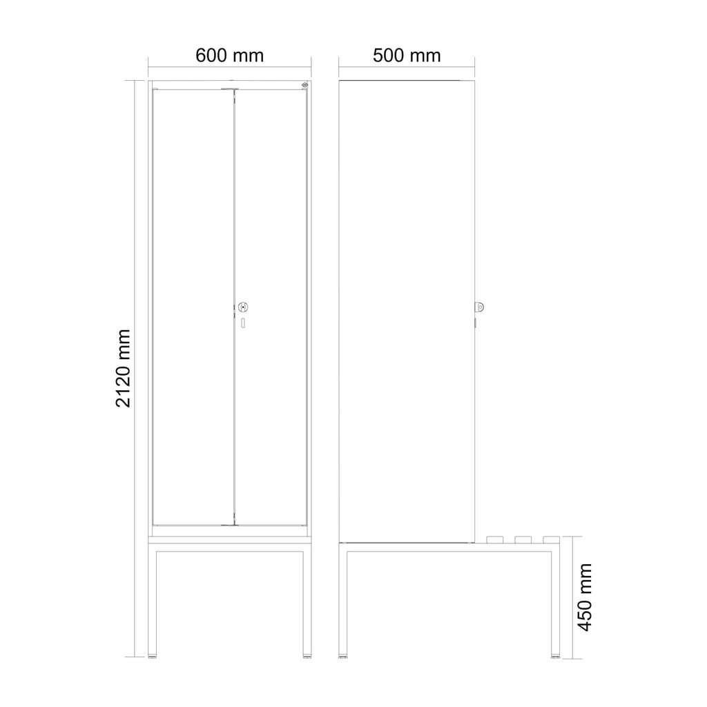 N° de l'image du produit 9 : C+P Schwarz-Weiß-Spind Classic PLUS, 2 Abteile, HxBxT 2.120 x 600 x 815 mm, für Vorhängeschloss, untergebaute Bank aus Buche, lichtgrau, rubinrot
