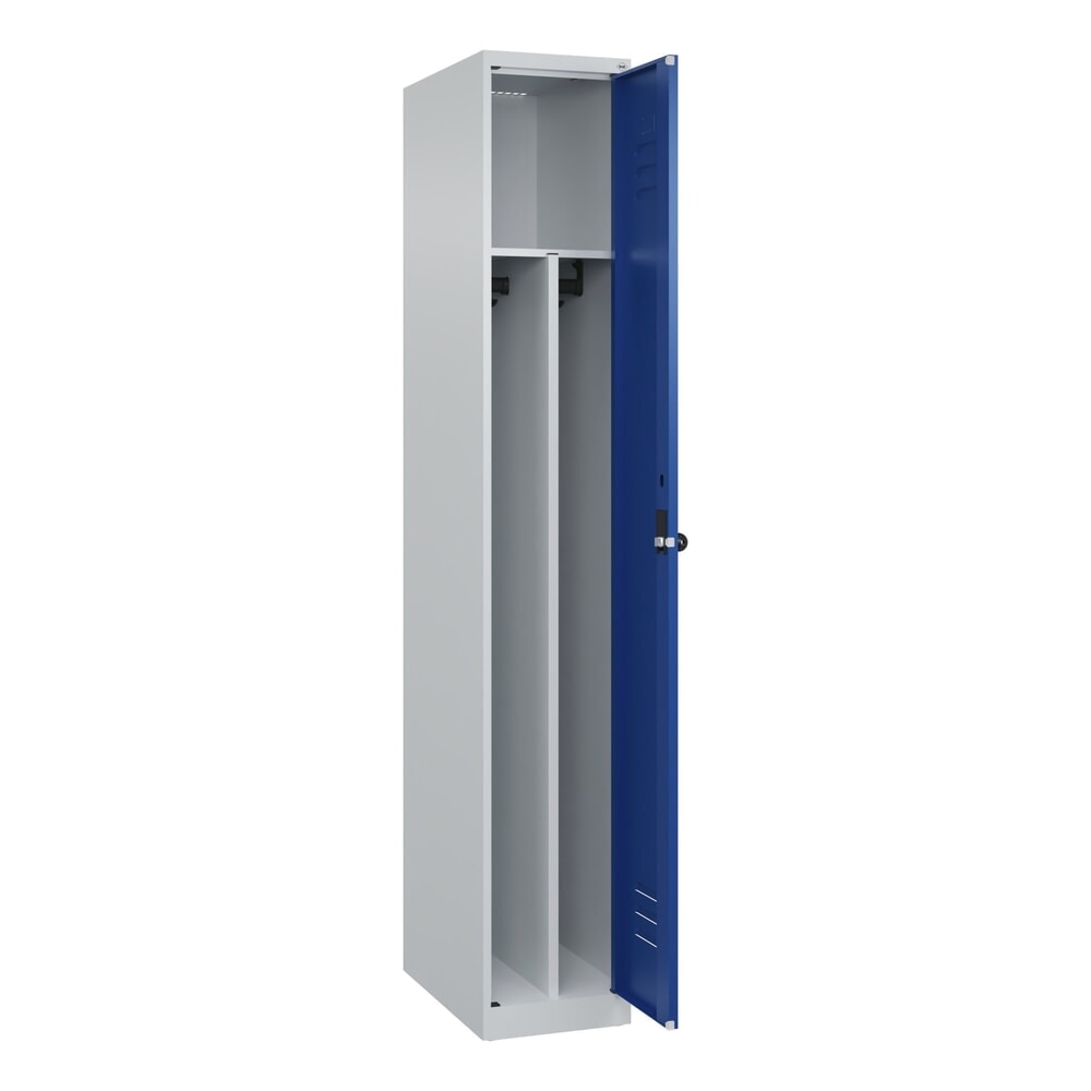 Illustration du produit: C+P Spind Classic PLUS, 1 Abteil, HxBxT 1.850 x 300 x 500 mm, lichtgrau, enzianblau, für Vorhängeschloss, mit Mitteltrennwand