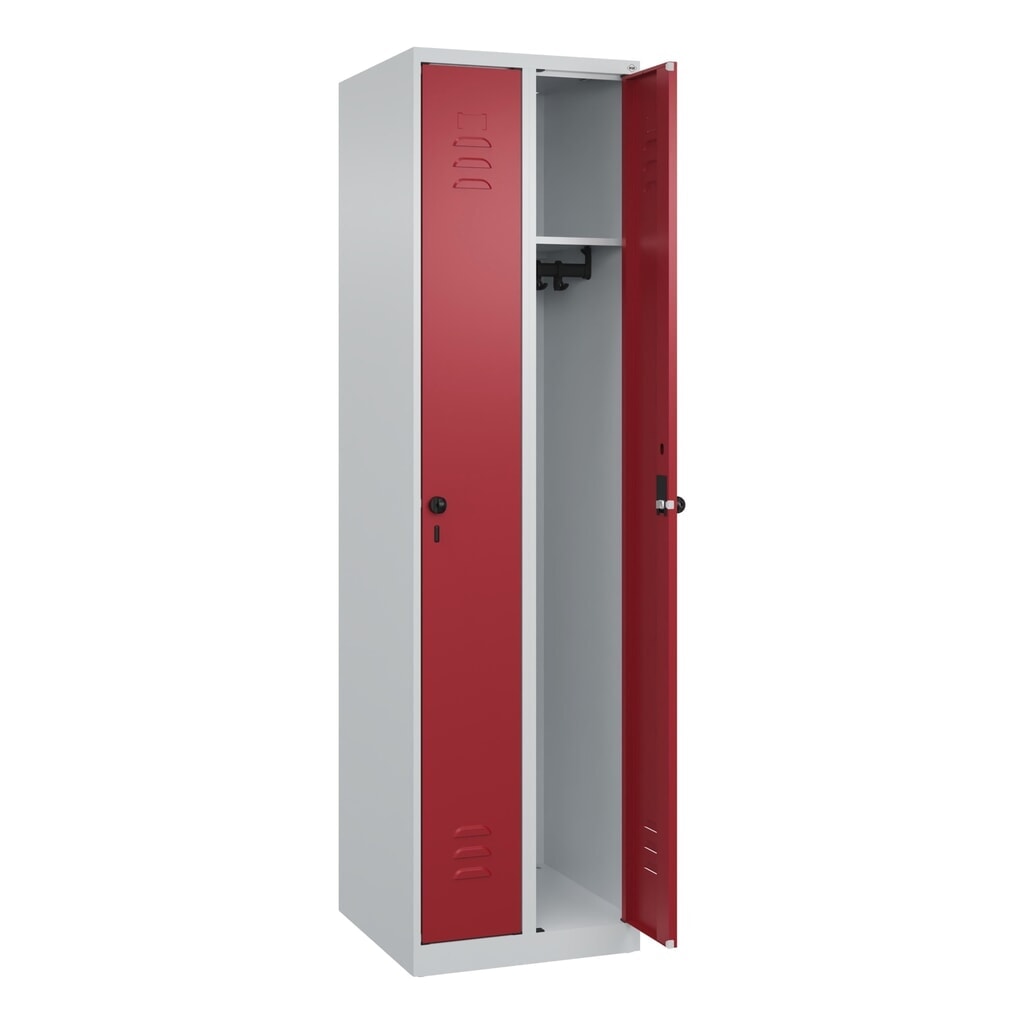 N° de l'image du produit 1 : C+P Spind Classic PLUS, 2 Abteile, HxBxT 1.850 x 500 x 500 mm, lichtgrau, rubinrot, für Vorhängeschloss, ohne Mitteltrennwand