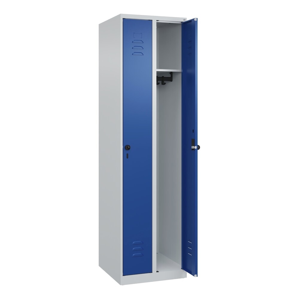 Illustration du produit: C+P Spind Classic PLUS, 2 Abteile, HxBxT 1.850 x 500 x 500 mm, lichtgrau, enzianblau, für Vorhängeschloss, ohne Mitteltrennwand