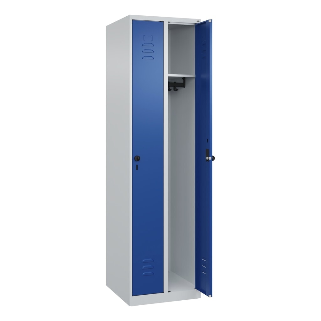 N° de l'image du produit 1 : C+P Spind Classic PLUS, 2 Abteile, HxBxT 1.850 x 500 x 500 mm, lichtgrau, enzianblau, für Vorhängeschloss, ohne Mitteltrennwand