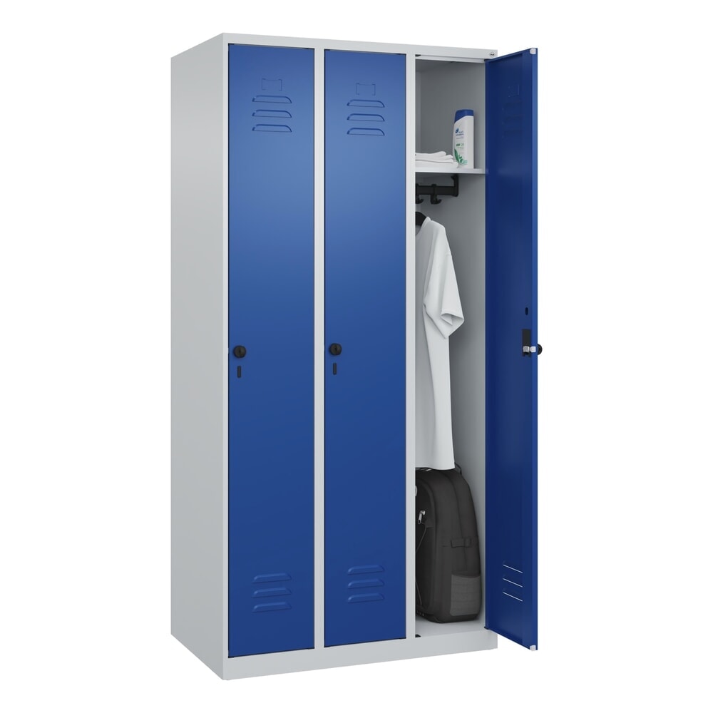 N° de l'image du produit 10 : C+P Spind Classic PLUS, 3 Abteile, HxBxT 1.850 x 900 x 500 mm, lichtgrau, enzianblau, für Vorhängeschloss, ohne Mitteltrennwand