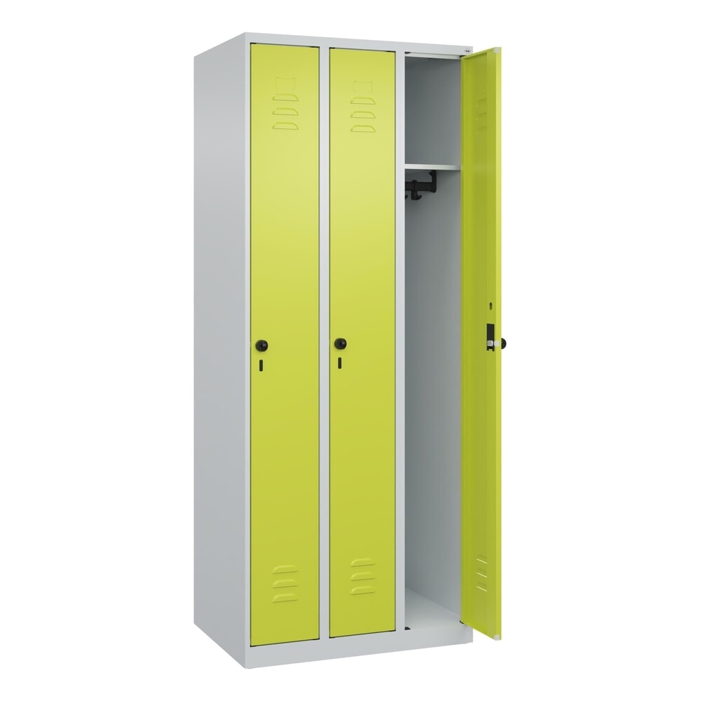 Illustration du produit: C+P Spind Classic PLUS, 3 Abteile, HxBxT 1.850 x 750 x 500 mm, lichtgrau, clowngrün, für Vorhängeschloss, ohne Mitteltrennwand