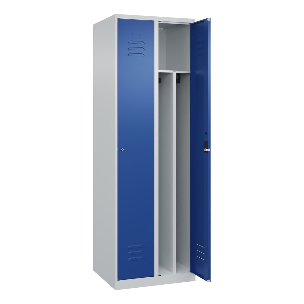 Illustration du produit: C+P Spind Classic PLUS, 2 Abteile, HxBxT 1.850 x 600 x 500 mm, lichtgrau, enzianblau, Zylinderschloss, mit Mitteltrennwand