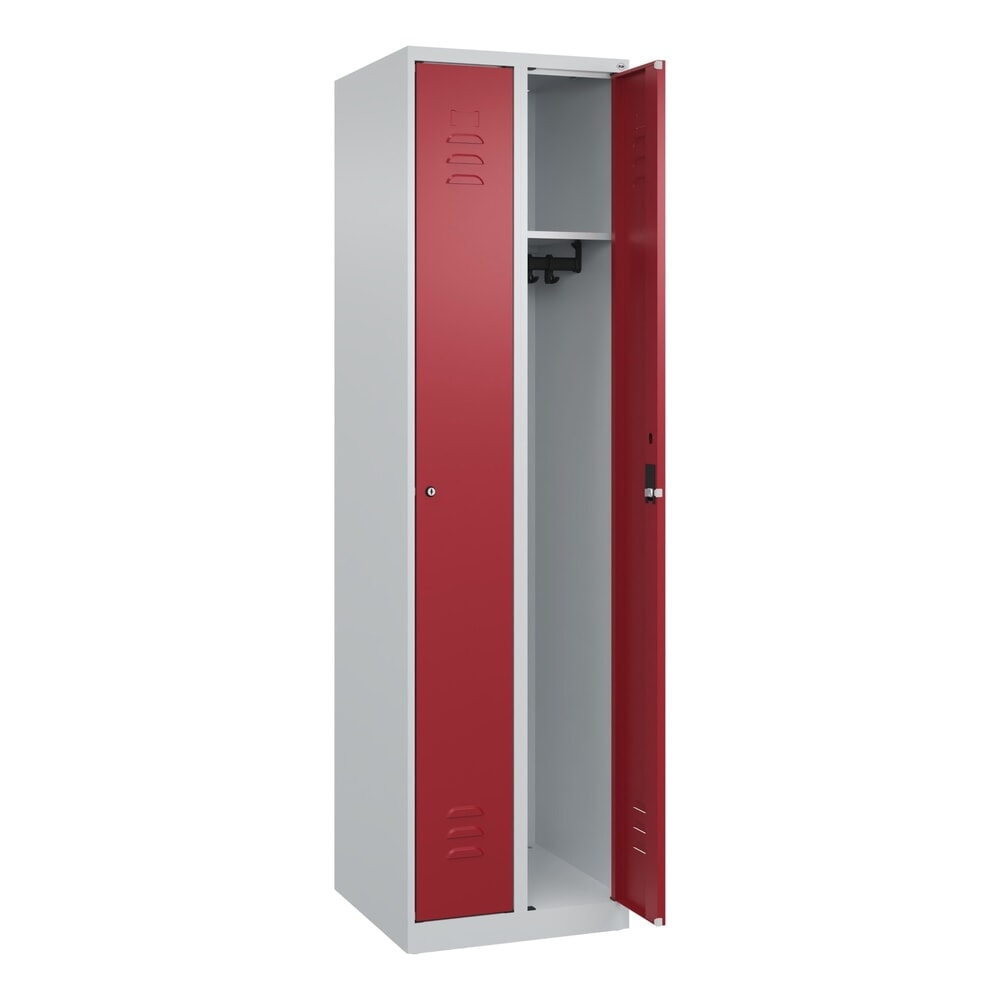 Illustration du produit: C+P Spind Classic PLUS, 2 Abteile, HxBxT 1.850 x 500 x 500 mm, lichtgrau, rubinrot, Zylinderschloss, ohne Mitteltrennwand