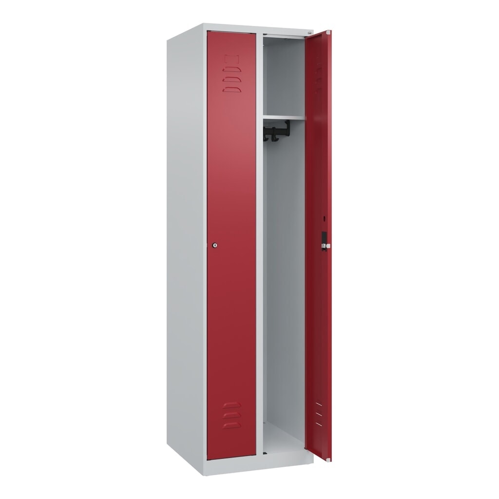N° de l'image du produit 1 : C+P Spind Classic PLUS, 2 Abteile, HxBxT 1.850 x 500 x 500 mm, lichtgrau, rubinrot, Zylinderschloss, ohne Mitteltrennwand