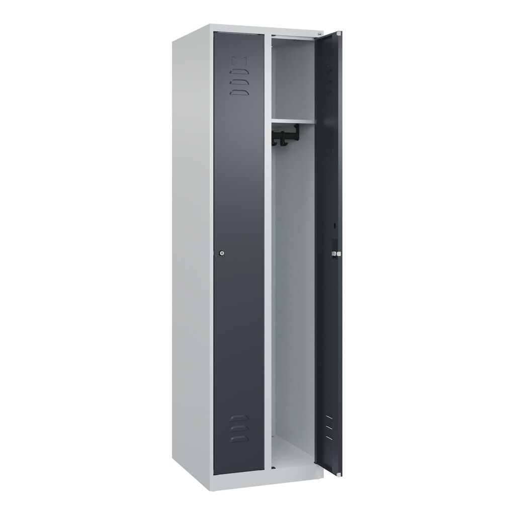 N° de l'image du produit 1 : C+P Spind Classic PLUS, 2 Abteile, HxBxT 1.850 x 500 x 500 mm, lichtgrau, anthrazitgrau, Zylinderschloss, ohne Mitteltrennwand