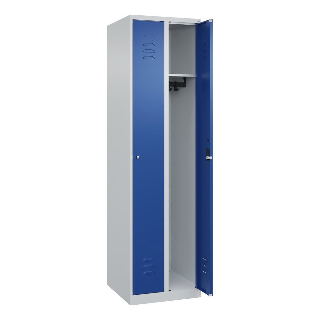 N° de l'image du produit 1 : C+P Spind Classic PLUS, 2 Abteile, HxBxT 1.850 x 500 x 500 mm, lichtgrau, enzianblau, Zylinderschloss, ohne Mitteltrennwand