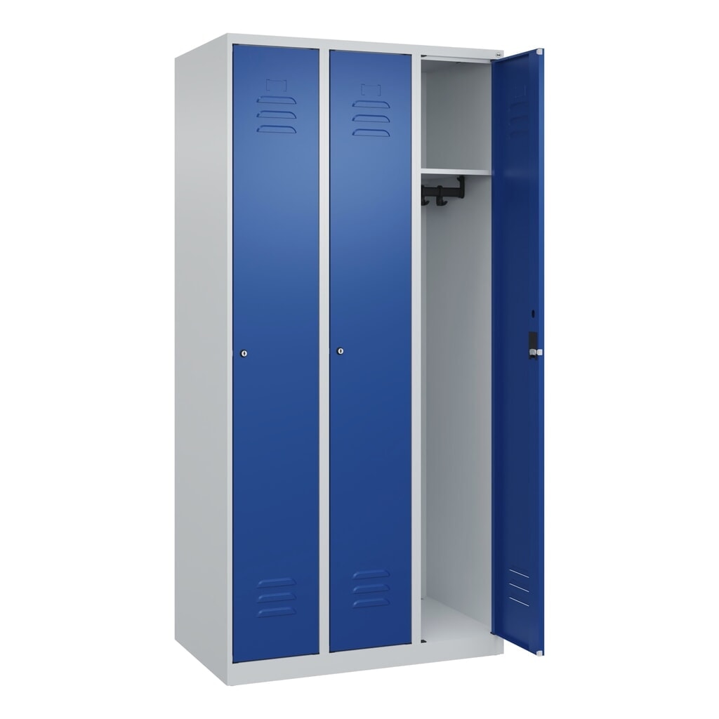 Illustration du produit: C+P Spind Classic PLUS, 3 Abteile, HxBxT 1.850 x 900 x 500 mm, lichtgrau, enzianblau, Zylinderschloss, ohne Mitteltrennwand