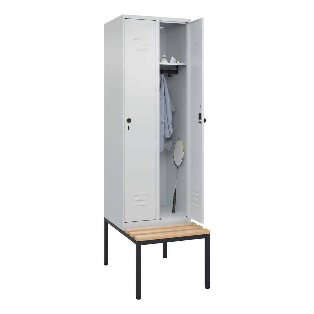 C+P Spind Classic PLUS, 2 Abteile, HxBxT 2.120 x 600 x 815 mm, für Vorhängeschloss, untergebaute Bank aus Buche, lichtgrau, lichtgrau N° de l'image du produit 10 : C+P Spind Classic PLUS, 2 Abteile, HxBxT 2.120 x 600 x 815 mm, für Vorhängeschloss, untergebaute Bank aus Buche, lichtgrau, lichtgrau
