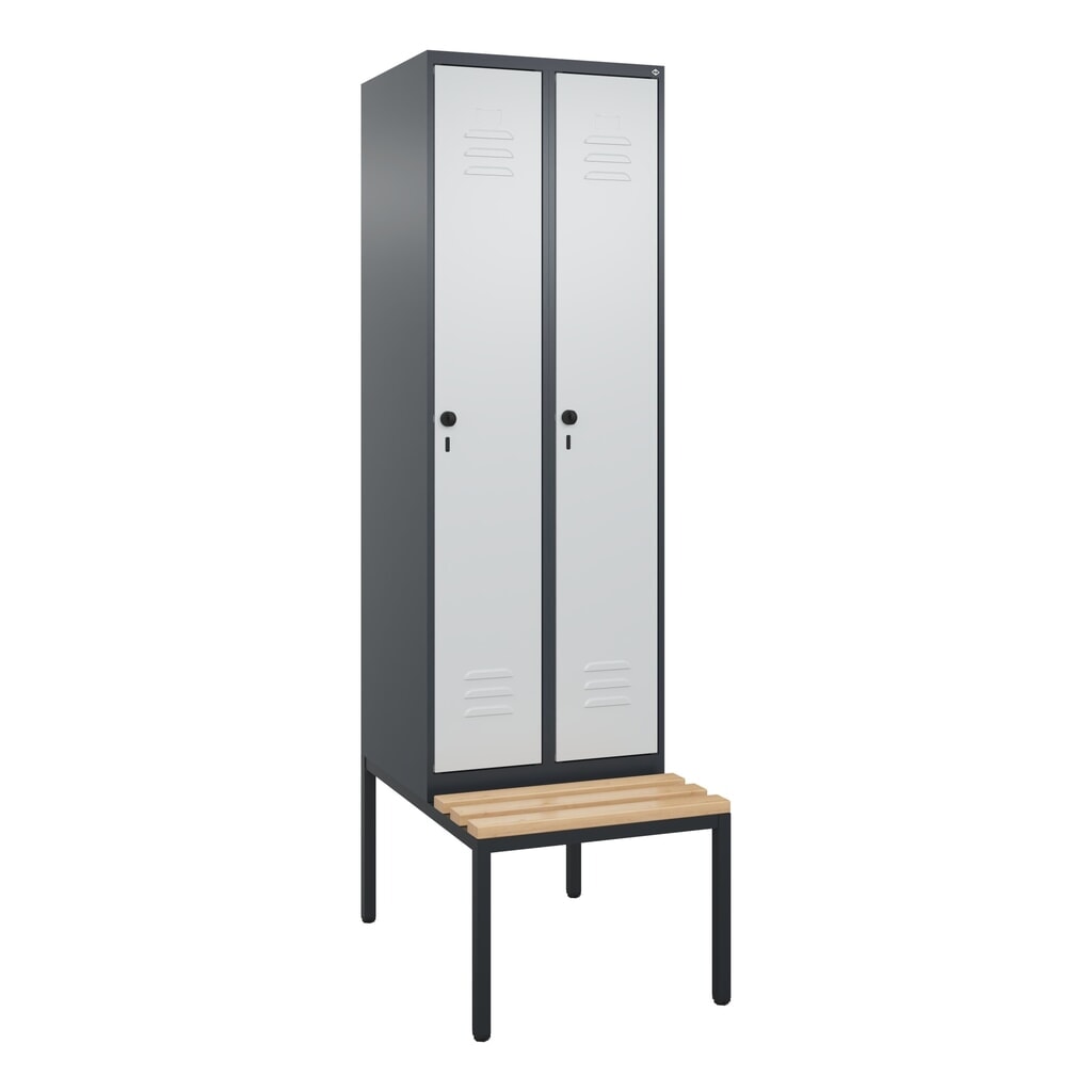 C+P Spind Classic PLUS, 2 Abteile, HxBxT 2.120 x 600 x 815 mm, für Vorhängeschloss, untergebaute Bank aus Buche, anthrazitgrau, lichtgrau N° de l'image du produit 9 : C+P Spind Classic PLUS, 2 Abteile, HxBxT 2.120 x 600 x 815 mm, für Vorhängeschloss, untergebaute Bank aus Buche, anthrazitgrau, lichtgrau