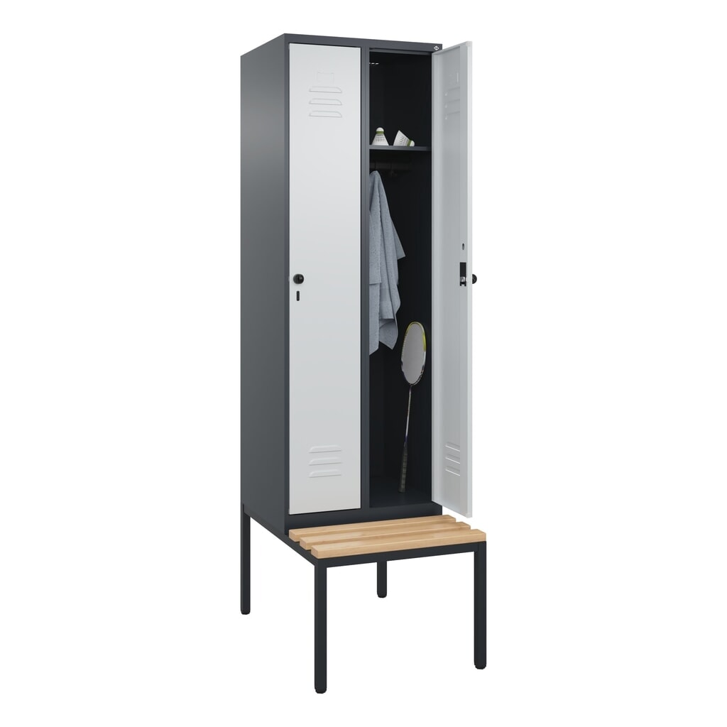 C+P Spind Classic PLUS, 2 Abteile, HxBxT 2.120 x 600 x 815 mm, für Vorhängeschloss, untergebaute Bank aus Buche, anthrazitgrau, lichtgrau N° de l'image du produit 10 : C+P Spind Classic PLUS, 2 Abteile, HxBxT 2.120 x 600 x 815 mm, für Vorhängeschloss, untergebaute Bank aus Buche, anthrazitgrau, lichtgrau
