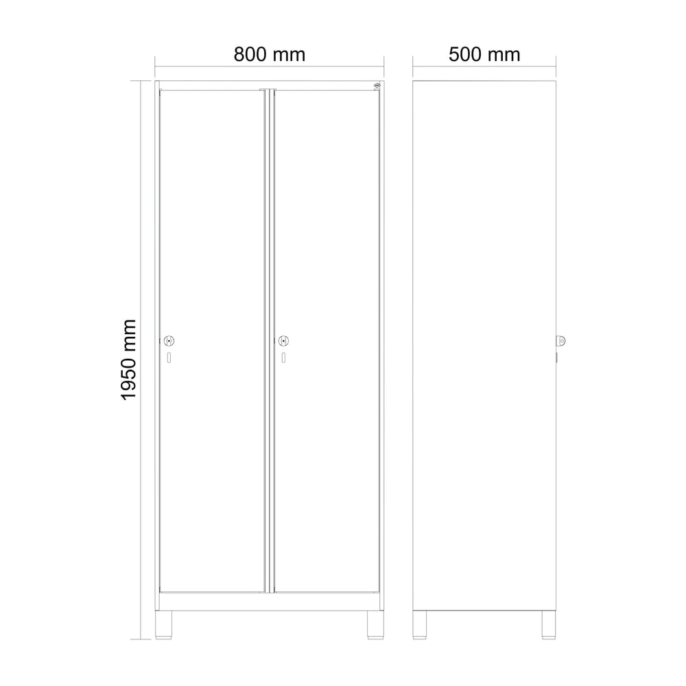 N° de l'image du produit 8 : C+P Spind Classic PLUS, Füße, 2 Abteile, HxBxT 1.950 x 800 x 500 mm, lichtgrau, enzianblau, für Vorhängeschloss, ohne Mitteltrennwand