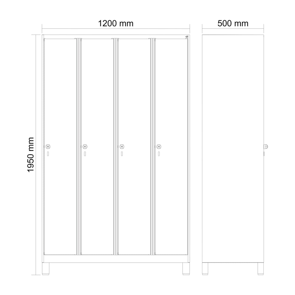 N° de l'image du produit 8 : C+P Spind Classic PLUS, Füße, 4 Abteile, HxBxT 1.950 x 1.200 x 500 mm, lichtgrau, enzianblau, Zylinderschloss, ohne Mitteltrennwand