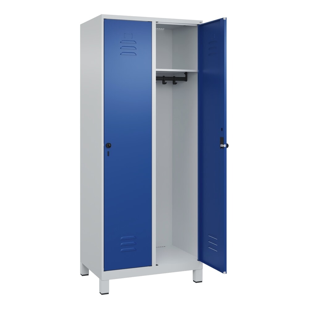N° de l'image du produit 1 : C+P Spind Classic PLUS, Füße, 2 Abteile, HxBxT 1.950 x 800 x 500 mm, lichtgrau, enzianblau, für Vorhängeschloss, ohne Mitteltrennwand