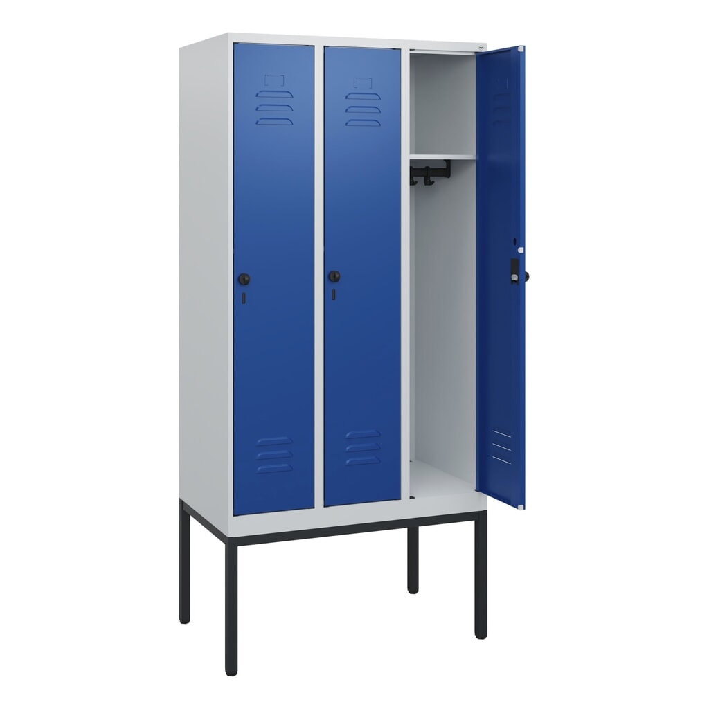 Illustration du produit: C+P Spind Classic PLUS, Gestell, 3 Abteile, HxBxT 1.950 x 900 x 500 mm, lichtgrau, enzianblau, für Vorhängeschloss, ohne Mitteltrennwand