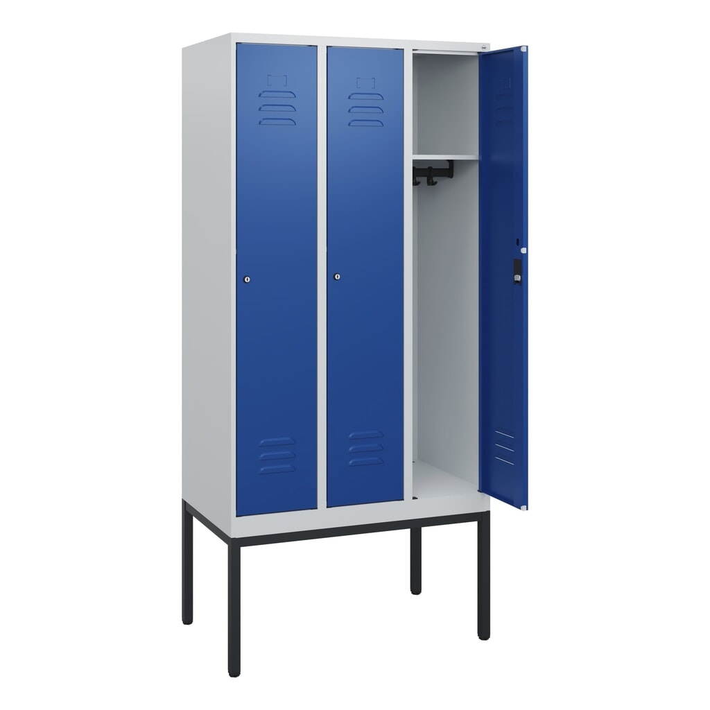 Illustration du produit: C+P Spind Classic PLUS, Gestell, 3 Abteile, HxBxT 1.950 x 900 x 500 mm, lichtgrau, enzianblau, Zylinderschloss, ohne Mitteltrennwand